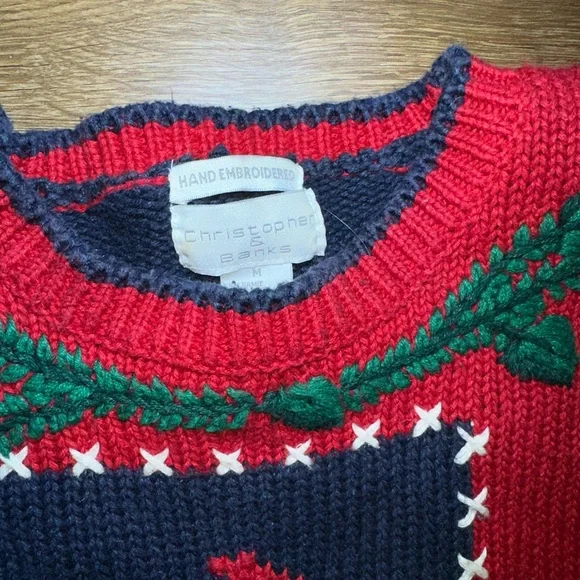 Christopher & Banks vintage 80s ladies sweater Cardinal, Quail, Birdhouse M - Picture 4 of 5